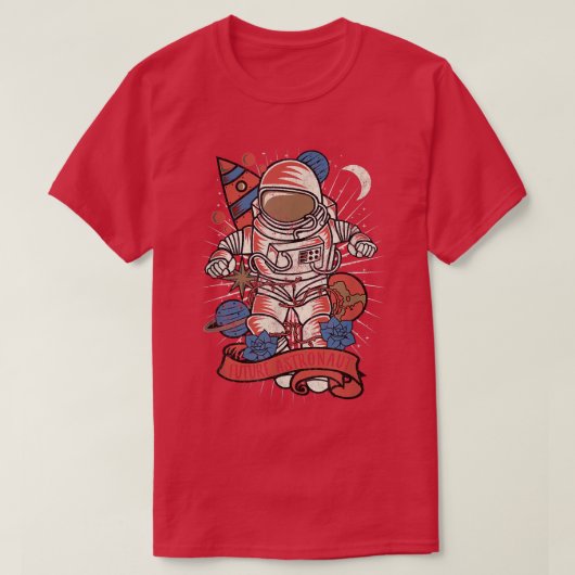 将来の宇宙飛行士おもしろいのネルディ宇宙の崇拝 Tシャツ (デザイン正面)