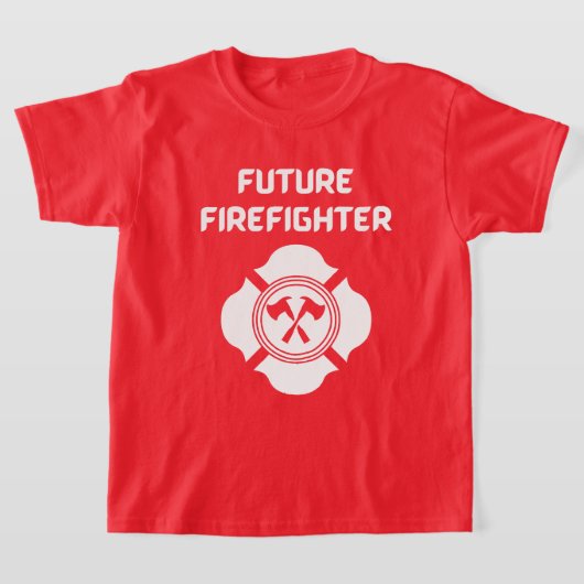 将来の消防士と消防署ホワイト文字 Tシャツ (レイダウン)