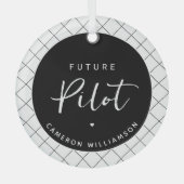 将来パーソナライズされたのパイロットエレガント ガラスオーナメント (正面)