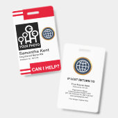 将来的な赤写真テンプレートストライプ従業員ID バッジ (Front & Back)