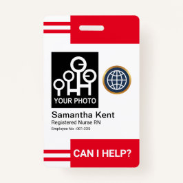 将来的な赤写真テンプレートストライプ従業員ID バッジ