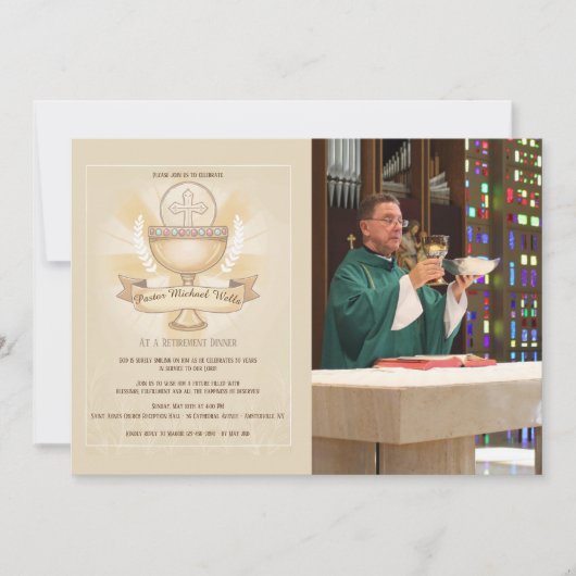 尊敬された聖餐杯の写真の退職の夕食 招待状 (正面)