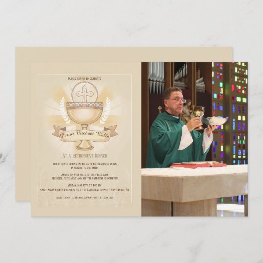 尊敬された聖餐杯の写真の退職の夕食 招待状 (正面/裏面)