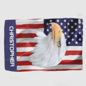 尊敬すべきワシ、アメリカ国旗、愛国心 ゴルフタオル (横)
