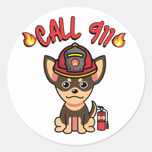 小おもしろい犬は消防士だ ラウンドシール (正面)
