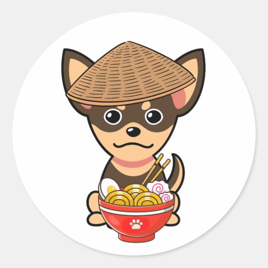 小おもしろい犬は食べ物麺 ラウンドシール (正面)