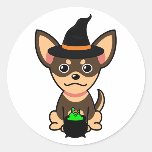 小おもしろい犬は魔女だ ラウンドシール (正面)