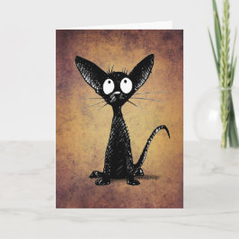 小おもしろい黒猫アート カード