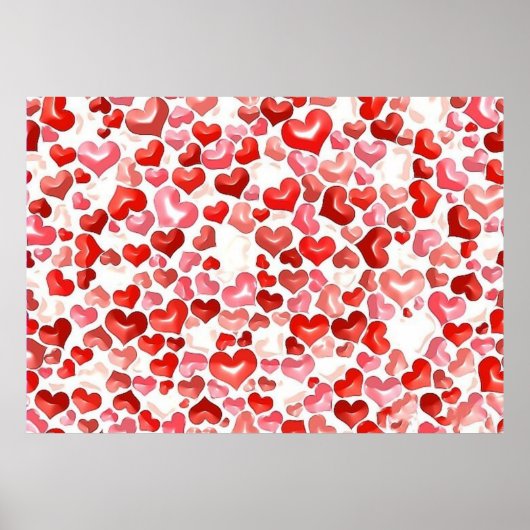 小お洒落カラフルハート赤ピンクホワイト ポスター (正面)