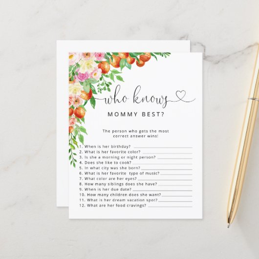 小かわいこちゃんの赤ちゃんシャワー誰がママのゲームを知っ最高のている (正面/裏面インサイチュ)