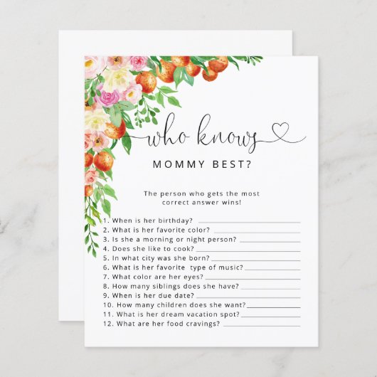 小かわいこちゃんの赤ちゃんシャワー誰がママのゲームを知っ最高のている (正面/裏面)