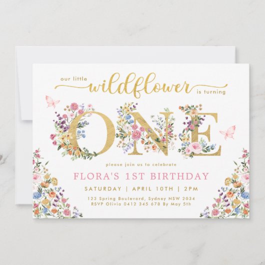 小かわいらしさな野花少女1st誕生日パーティーI 招待状 (正面)