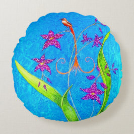 小かわいらし蘭の鳥（赤） ラウンドクッション