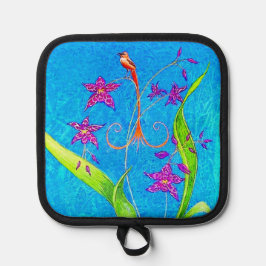 小かわいらし蘭の鳥 鍋敷き