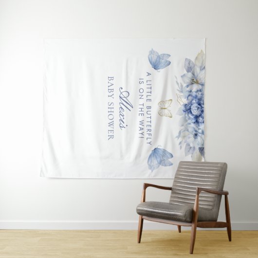 小かわいらし蝶の男の子のシャワー タペストリー (インサイチュ(横))