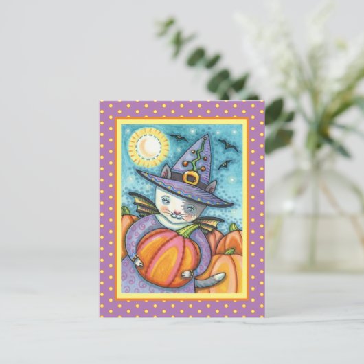 小こうもり猫ネコかわいい&カラフル シーズンポストカード (スタンド正面)