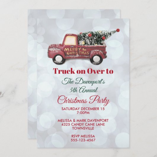 小さいおもちゃのトラックメリークリスマスパーティー 招待状 (正面/裏面)