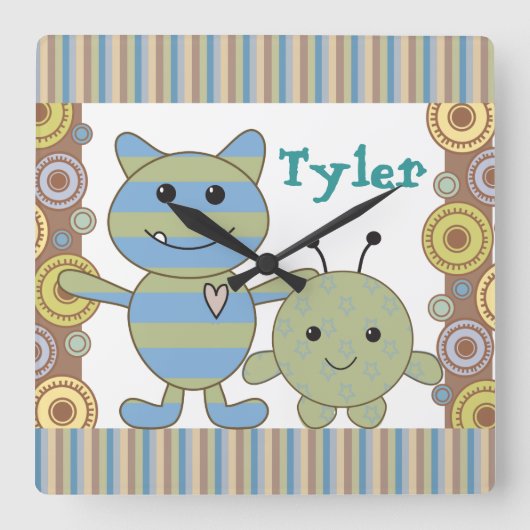 小さいかいま見るモンスターのベビーの柱時計 スクエア壁時計 (正面)