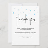 小さいかわいらし青いハート振りかけるパーティーありがとう 招待状 (正面)