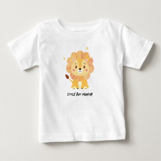 小さいが力強い可愛いライオンベビーTシャツ ベビーTシャツ (正面)