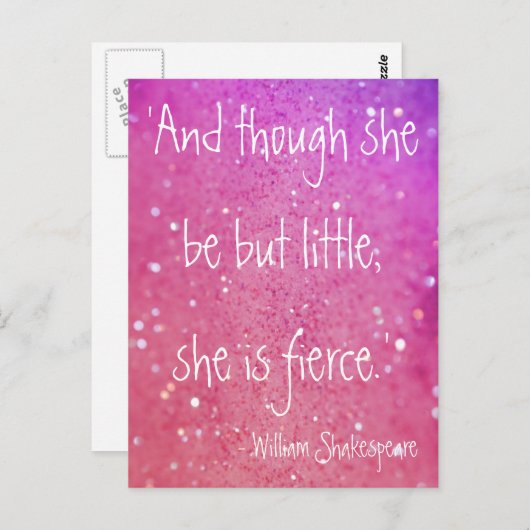 小さいが激しいシェイクスピア引用文ピンク葉書 ポストカード (正面/裏面)