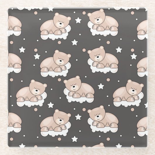 小さいくまの睡眠のパターン ガラスコースター (正面)