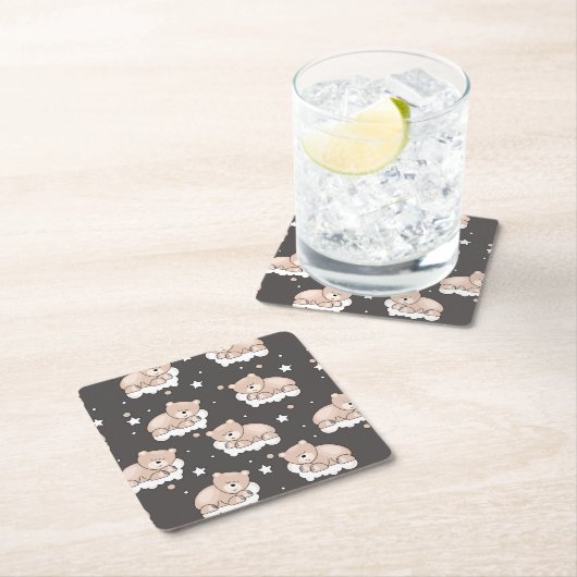 小さいくまの睡眠のパターン スクエアペーパーコースター (インサイチュ)