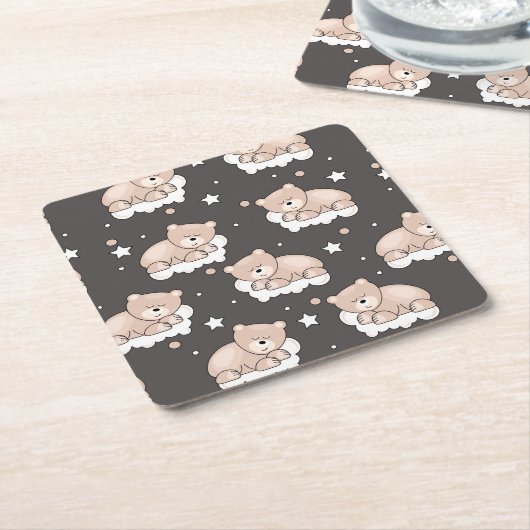 小さいくまの睡眠のパターン スクエアペーパーコースター (アングル)
