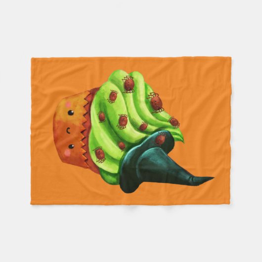 小さいくもの十分のハロウィンのカップケーキ フリースブランケット (正面(横))