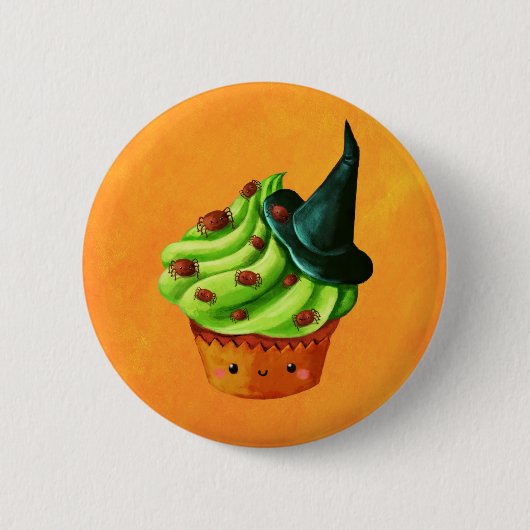 小さいくもの十分のハロウィンのカップケーキ 缶バッジ (正面)