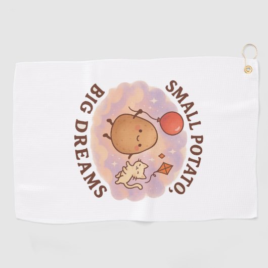 小さいじゃがいも大きな夢 – かわいいやる気を起こさせる ゴルフタオル (横)