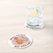 小さいじゃがいも大きな夢 – かわいいやる気を起こさせる ラウンドペーパーコースター (インサイチュ)