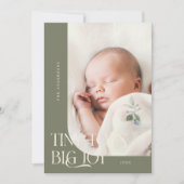 小さいつま先ビッグジョイセージ緑の写真誕生 案内状 (正面)