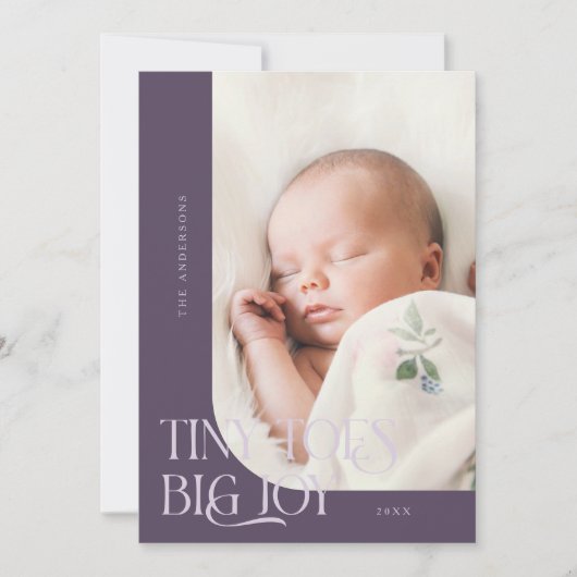 小さいつま先ビッグジョイプラム写真誕生 案内状 (正面)