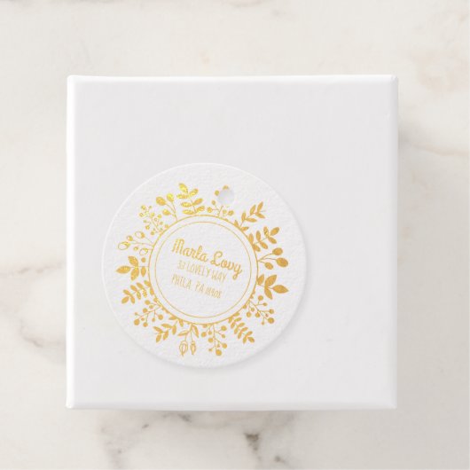 小さいつる植物円形差出人住所ゴールドフォイルスタンプ フェイバータグ (箱)