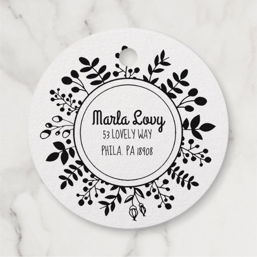 小さいつる植物円形差出人住所ゴールドフォイルスタンプ フェイバータグ (裏面)