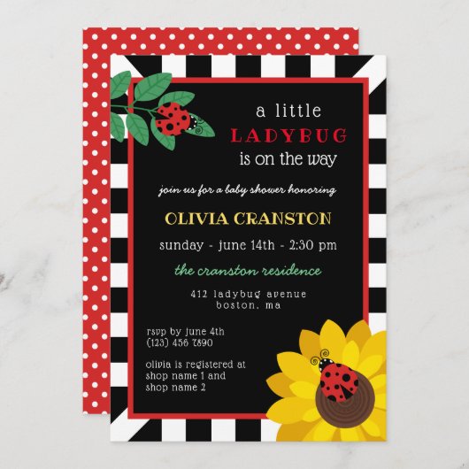 小さいてんとう虫のベビーシャワー 招待状 (正面/裏面)