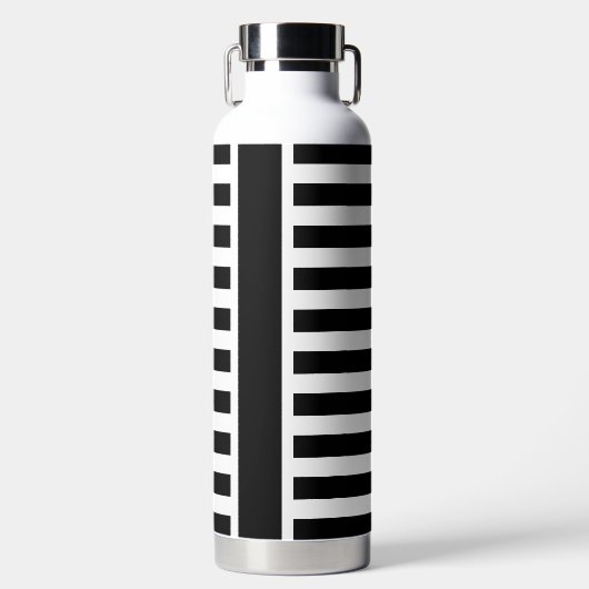 小さいはっきりした赤ストライプモノグラムの白黒 ウォーターボトル (正面)