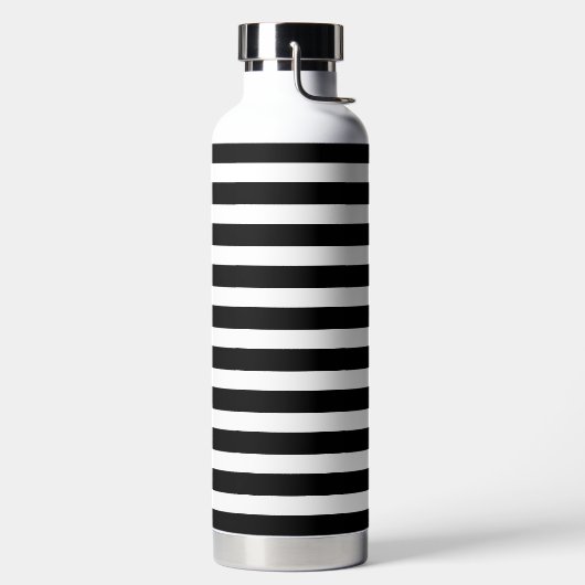 小さいはっきりした赤ストライプモノグラムの白黒 ウォーターボトル (左面)