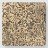 小さいぼやけ正方形かタイルかベージュかカーキ ストーンコースター (正面)