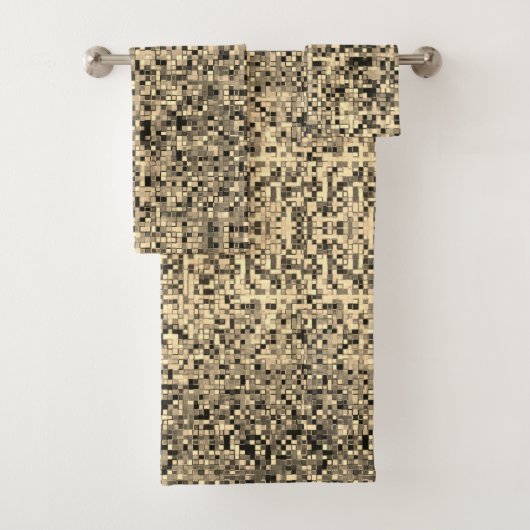 小さいぼやけ正方形かタイルかベージュかカーキ バスタオルセット (インサイチュ)