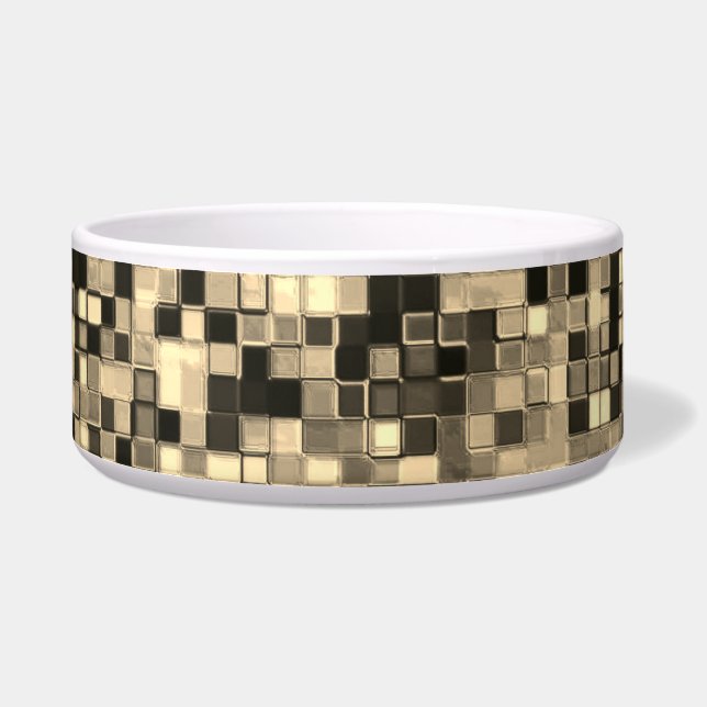 小さいぼやけ正方形かタイルかベージュかカーキ ボウル (左)