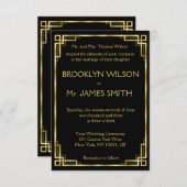 小さいアールデコブラックと金ゴールド結婚式招待状 招待状 (正面/裏面)