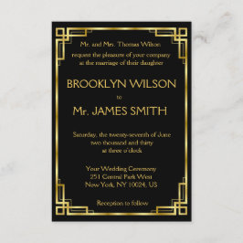 小さいアールデコブラックと金ゴールド結婚式招待状 招待状