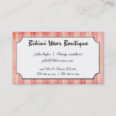 小さいウインナソーセージのピンクのビキニの格子縞の名刺 名刺 (裏面)