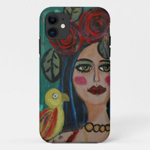 小さいオウムを持つ女性の絵画 iPhone 11 ケース
