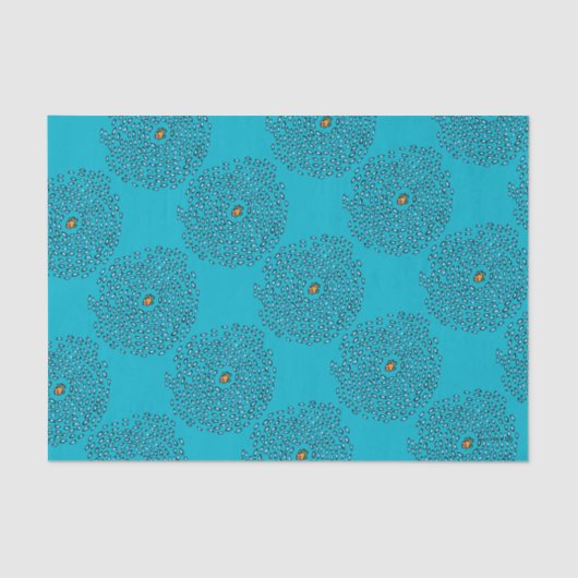 小さいオレンジ魚が付いている青い魚の学校パターン 薄葉紙 (正面)