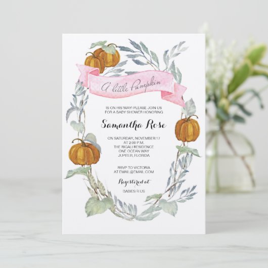 小さいカボチャ緑の草木の女の子の招待状 招待状 (スタンド正面)