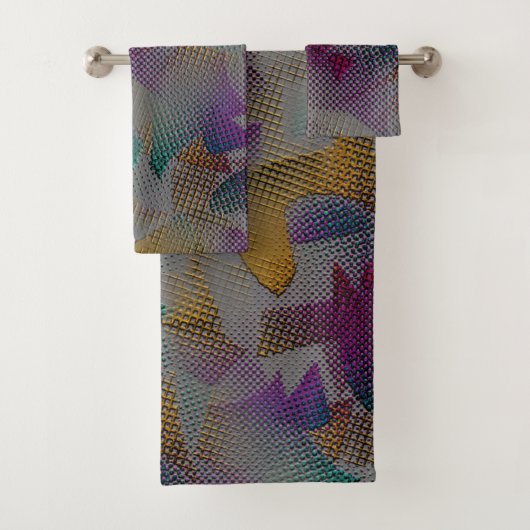 小さいカラフルめちゃくちゃな幾何学的な形状を持つテクスチャ バスタオルセット (インサイチュ)