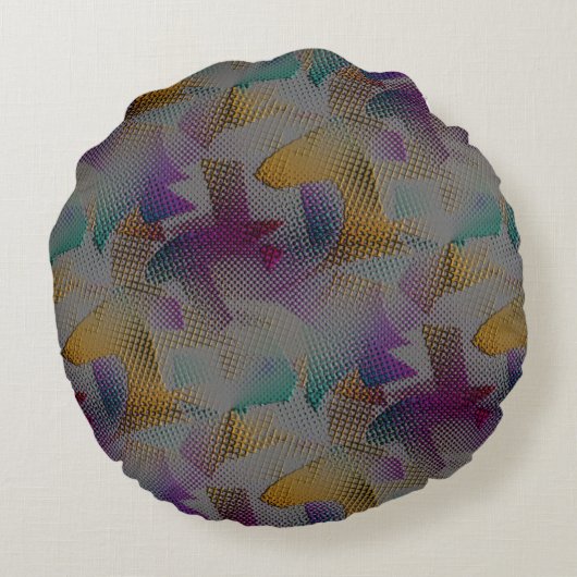 小さいカラフルめちゃくちゃな幾何学的な形状を持つテクスチャ ラウンドクッション (裏面)